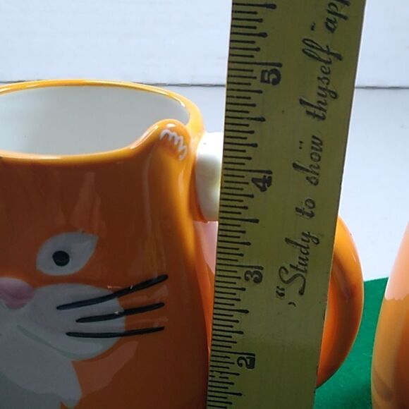 Tag Orange 3D Ceramic Cat w/ Whiskers Ears Feet Tail as Handle Kitch - Picture 10 of 11